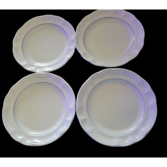 4 Vintage Plates Pfaltzgraff Northwinds Dessert or Bread White Blue Line on Rim - Picture 1 of 7